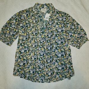 NWT Birds of Paradis by Trovata Short Sleeve Cotton and Silk Blouse Size Large